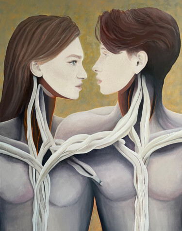 绘画 标题为“Grow together with…” 由Алиса Полякова, 原创艺术品, 丙烯 安装在木质担架架上