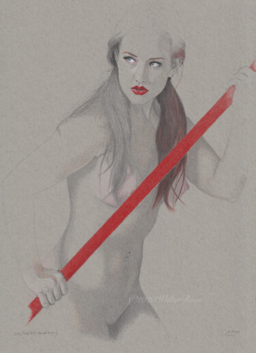 Tekening getiteld ""Rred Nr. 9 (22:03)"" door Walter Roos, Origineel Kunstwerk, Potlood