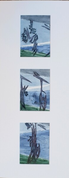 Malerei mit dem Titel "Demoiselles éolienn…" von Marie-Annick Radigois, Original-Kunstwerk, Aquarell