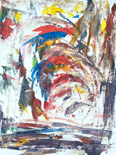 Painting titled "Masses en bleu et r…" by Regine Blot, Original Artwork, Acrylic Mounted on Wood Panel