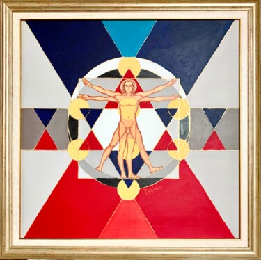 Leonardo da Vinci, Merkabah, Star of David Peinture intitulée "Leonardo da Vinci,…" par Polina Gerdjikova (POLINA), Œuvre d'art originale, Acrylique Monté sur Châssis…