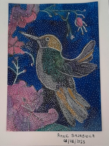 MON JOLI COLIBRI Peinture intitulée "MON JOLI COLIBRI" par Anne Bazabidila, Œuvre d'art originale, Aquarelle