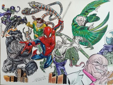 Illustration de Spiderman à la peinture Tekening getiteld "Illustration de Spi…" door Gilles Staub (LeCrayonAgile), Origineel Kunstwerk, Aquarel