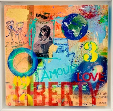 「1rst Liberty」というタイトルの絵画 Dominique Doerrによって, オリジナルのアートワーク, スプレー式塗料 ウッドストレッチャーフレームにマウント
