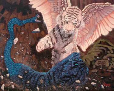 绘画 标题为“Angel and demon fan…” 由Yue Zeng, 原创艺术品, 油