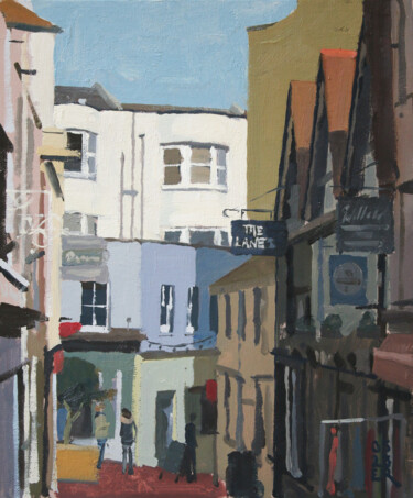 Light in the Laines, Brighton Schilderij getiteld "Light in the Laines…" door Elliot Roworth, Origineel Kunstwerk, Olie Gemonteerd op Andere stijve panelen