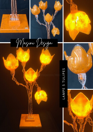 设计 标题为“Lampe 5 tulipes ora…” 由Jean Luc Masini, 原创艺术品, 泛光灯