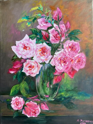 "Pink Roses Floral O…" başlıklı Tablo Antonina Dunaeva tarafından, Orijinal sanat, Petrol