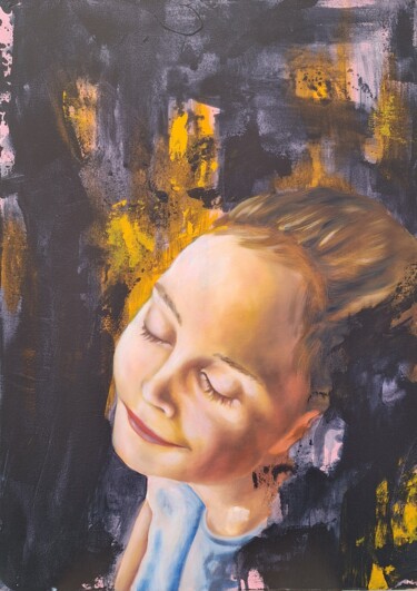 Painting titled "DOLCE" by Simona Rovesti, Original Artwork, Oil Mounted on Wood Stretcher frame