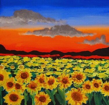 Sunflowers at sunset original painting 제목이 "Sunflowers at sunse…"인 미술작품 Maryna Yasar로, 원작, 아크릴