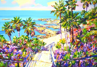 Schilderij getiteld "Road to the ocean." door Iryna Kastsova, Origineel Kunstwerk, Acryl Gemonteerd op Frame voor houten bra…