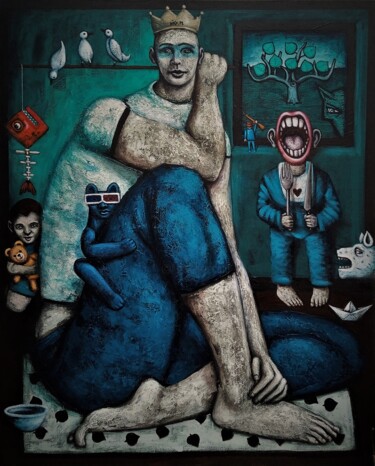 Painting titled "LA COUR" by Nicolas Monjo, Original Artwork, Acrylic Mounted on Wood Stretcher frame