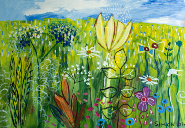 Garden from Childhood Peinture intitulée "Garden from Childho…" par Simonida Djordjevic, Œuvre d'art originale, Acrylique Monté sur Châssis en bois