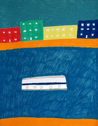 Drawing titled "La Tamise" by Guillaume Chocu (YAUME-C), Original Artwork, Pastel Mounted on Wood Panel