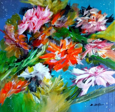 Fleurs et des étoiles filantes Pittura intitolato "Fleurs et des étoil…" da Eugenia Delad, Opera d'arte originale, Acrilico