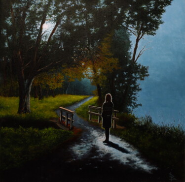 「In the moonlight」というタイトルの絵画 Oleg Baulinによって, オリジナルのアートワーク, オイル ウッドストレッチャーフレームにマウント