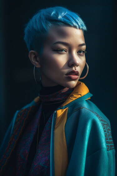 「Fashionable azure」というタイトルのデジタルアーツ Anja Rudkoによって, オリジナルのアートワーク, AI生成画像