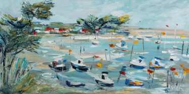 le Cap Ferret sur le bassin jolie journée Peinture intitulée "le Cap Ferret sur l…" par Sophie Petetin, Œuvre d'art originale, Huile Monté sur Châssis en bois