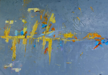 Minimalist gray abstract painting Schilderij getiteld "Minimalist gray abs…" door Magdalena Walulik, Origineel Kunstwerk, Olie