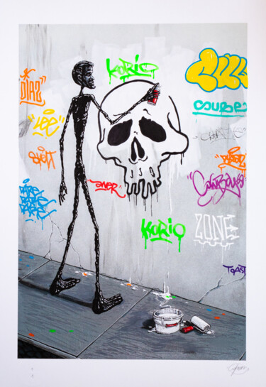 Printmaking titled "Giacco Vs Skull" by Shem, Original Artwork, Digital Print