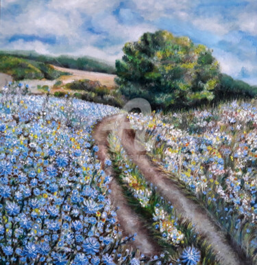 Vintage Chicory field Painting titled "Vintage Chicory fie…" by Diana Editoiu, Original Artwork, Oil