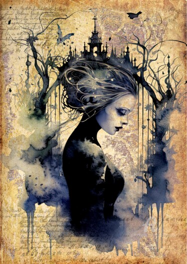 数字艺术 标题为“Gothic Lady n°5” 由Mala, 原创艺术品, 数字拼贴