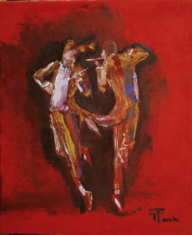 Painting titled "Les valseurs" by Thierry Faure, Original Artwork, Oil Mounted on Wood Stretcher frame