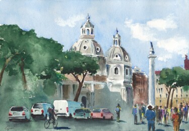 Santa Maria di Loreto, Rome Peinture intitulée "Santa Maria di Lore…" par Eugene Popov, Œuvre d'art originale, Aquarelle