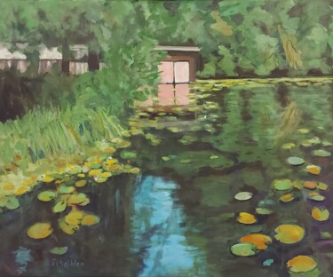 Boathouses On The River Havel Pittura intitolato "Boathouses On The R…" da Angelika Scheibler, Opera d'arte originale, Tempera