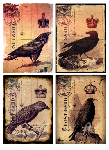 제목이 "RAVEN cards"인 디지털 아트 Mala로, 원작, 디지털 콜라주
