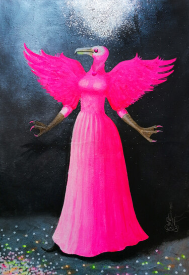 Peinture intitulée "Pink seagull" par Serge Sunne, Œuvre d'art originale, Acrylique