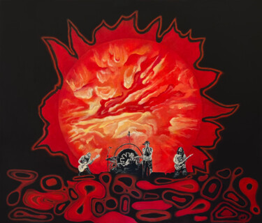 RHCP fire concert - music concert, RHCP rock band, star 「RHCP fire concert -…」というタイトルの絵画 Olesya Izmaylovaによって, オリジナルのアートワーク, アクリル ウッドストレッチャーフレームにマウント