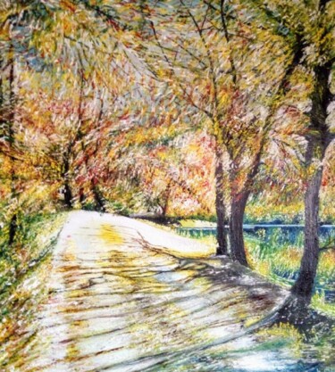 Peinture intitulée "Road through forest" par Marija Mitrovic, Œuvre d'art originale, Huile