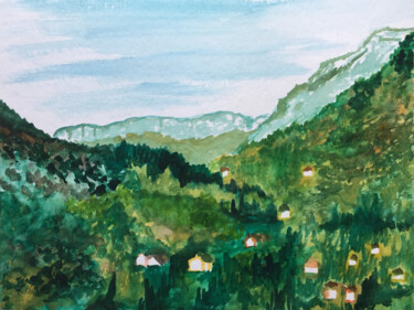 Painting titled "Le berceau" by Camille Rouschmeyer, Original Artwork, Watercolor