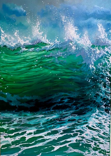 Painting titled "Изумрудная свежесть" by Water-Man, Original Artwork, Oil Mounted on Wood Stretcher frame