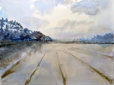Twilight in India Painting titled "Twilight in India" by Anastassiya Suslova, Original Artwork, Watercolor