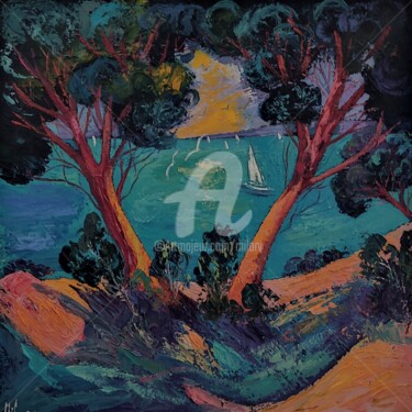 Painting titled "Les pins maritimes…" by Milorv, Original Artwork, Oil