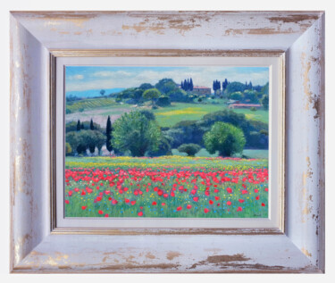 Tuscany landscape - Itallian painting landscape + frame Peinture intitulée "Tuscany landscape -…" par Riccardo Chirici, Œuvre d'art originale, Huile Monté sur Châssis en bois