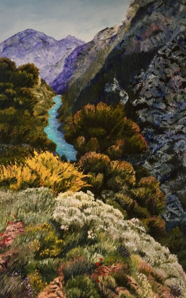 Painting titled "Le Verdon" by Anne Van Der Haegen, Original Artwork, Oil Mounted on Wood Stretcher frame