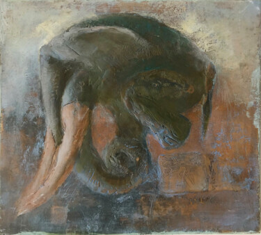 Painting titled "little mosquito" by Sergii Shkoliar, Original Artwork, Oil Mounted on Wood Panel