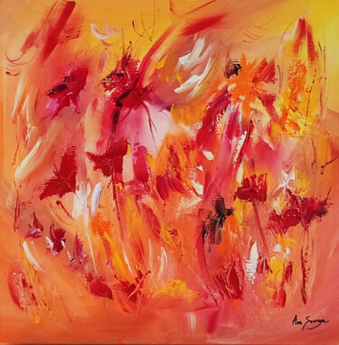 Les fleurs sous un soleil printanier - tableau fleurs orange Painting titled "Les fleurs sous un…" by Âme Sauvage, Original Artwork, Acrylic Mounted on Wood Stretcher frame