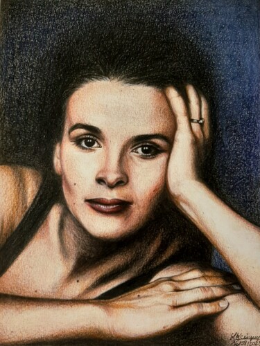 图画 标题为“Juliette Binoche” 由Laurence Keriguy, 原创艺术品, 铅笔