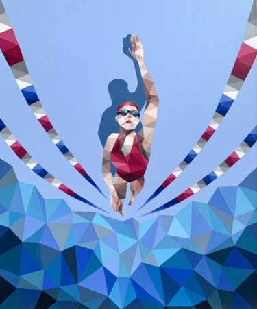 绘画 标题为“IN THE SWIMMING POOL” 由Maria Tuzhilkina, 原创艺术品, 丙烯 安装在木质担架架上
