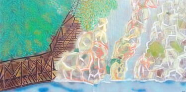 La Cascade du Parc François Mitterrand Painting titled "La Cascade du Parc…" by O.M.A., Original Artwork, Acrylic