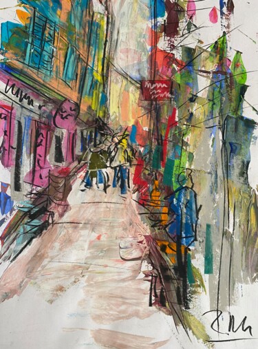 Ruelle le midi en été Ζωγραφική με τίτλο "Ruelle le midi en é…" από Regine Blot, Αυθεντικά έργα τέχνης, Ακρυλικό Τοποθετήθηκε στο Ξύλινο πάνελ