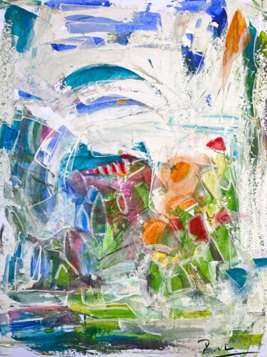 Painting titled "Au bord de la mer" by Regine Blot, Original Artwork, Acrylic Mounted on Wood Panel