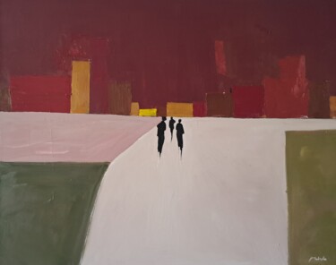 Painting titled "Red city" by Mariusz Makula, Original Artwork, Oil