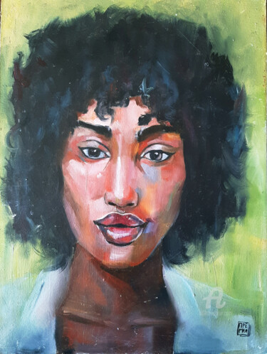African Beauty - Oil on Canvas Portrait 2019 제목이 "African Beauty - Oi…"인 미술작품 Nastya Prairie로, 원작, 기름