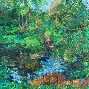 Painting titled "«Август на Устье»" by Vasilii Shikhanov, Original Artwork, Oil Mounted on Wood Stretcher frame