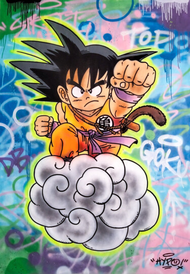 Goku - Let's go!!! Pintura titulada "Goku - Let's go!!!" por Alessio Hassan Alì (Hipo), Obra de arte original, Pintura al aerosol